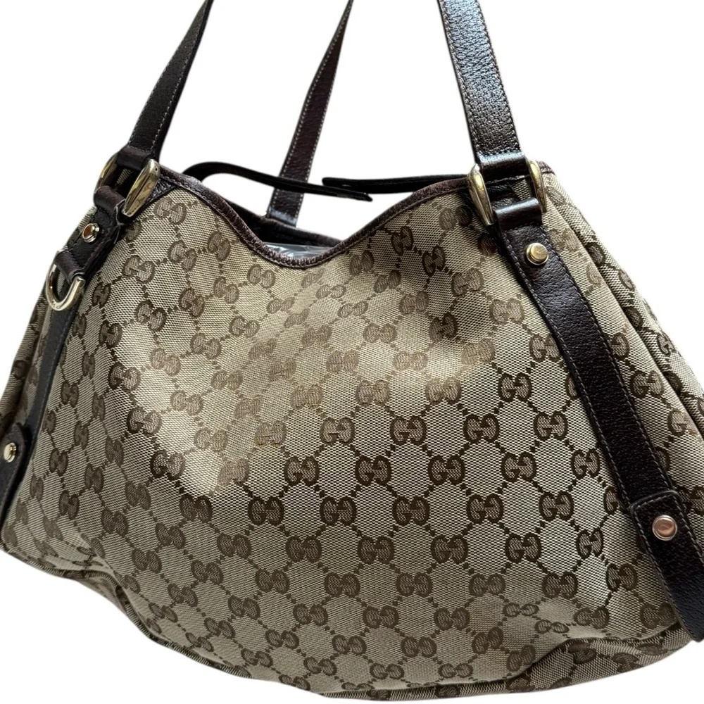 Gucci GG Canvas Brown Leather Trim Shoulder Tote Bag Gold-tone Hardware - Picture 4 of 13
